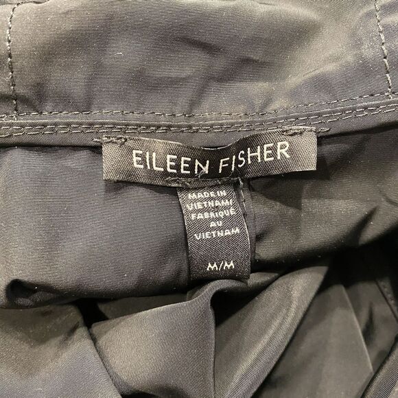 Eileen Fisher Black Recycled Polyester Hooded Coat Medium Preowned - Picture 10 of 12